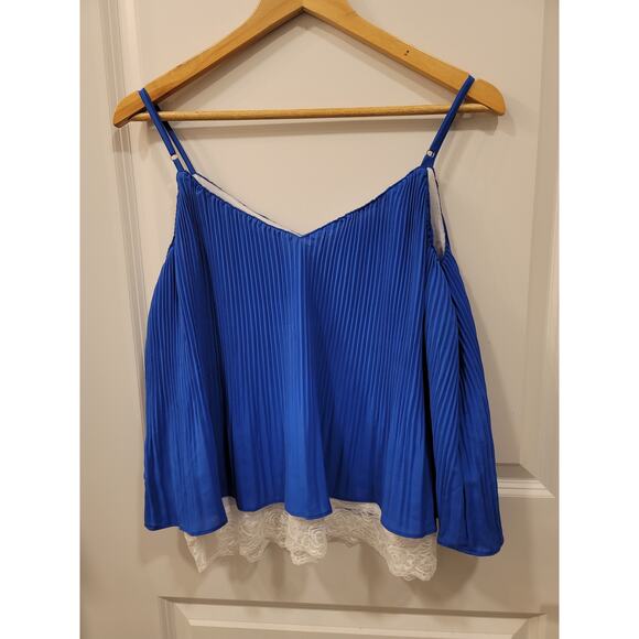 Fab'rik Royal Blue Pleated Cleo Tank Cami Top With Lace Detail - Picture 2 of 6